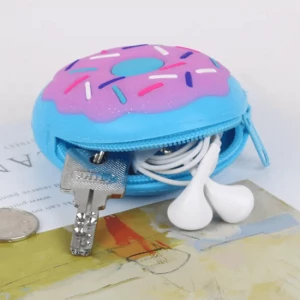 Wholesale Silicone Rubber Unisex Keychain Dessert Doughnut Shape Coin Purse with Zipper Closure Mini Handbags for Women Girls