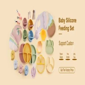 BPA Free Kids Toddlers Food Dinner Suction Plate Silicone Baby Feeding Bowl Set For Baby