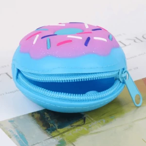 Wholesale Silicone Rubber Unisex Keychain Dessert Doughnut Shape Coin Purse with Zipper Closure Mini Handbags for Women Girls