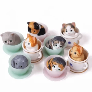 Toy Manufactory Custom Made Mini Cartoon Serial Polystone Figures Oem Cat In Tea Cup Figure Resin Toy Miniature Kawaii Toys