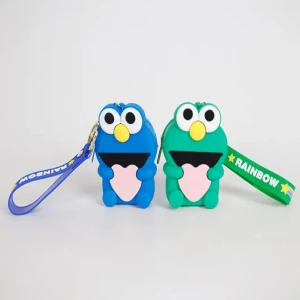 Custom logo Cartoon cute decompression big eye dinosaur frog silicone key wallet