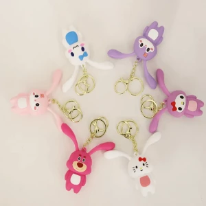 OEM movable ear cute Rabbit animal keychain gift pvc keyring for promotion