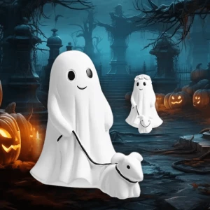 Halloween bonito fantasma anão festa criativa fantasma andando cão estátua decoração de resina artesanato ornamento