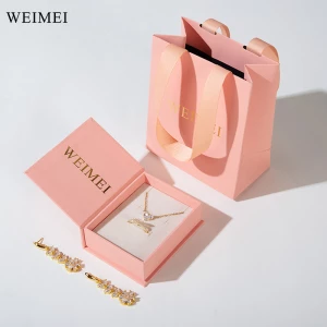 WEIMEI Custom Color Book Style Cardboard Paper Gift coralito Jewelry Box Packaging paper bag for ring necklace earring jewelry