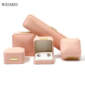 WEIMEI High-end Custom Logo Color Suede Velvet Pink Jewelry Gift Packaging Set Boxes for Fine Jewellery