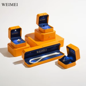 WEIMEI Jewelry Box Factory Luxo octogonal laranja pu pacote de couro personalizado anel brinco caixa de jóias de luz de diamante com luz--en