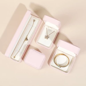 WEIMEI wholesale Luxury PU Leather Pink jewelry box custom logo Ring box Earrings Pendant Necklace jewelry gift box