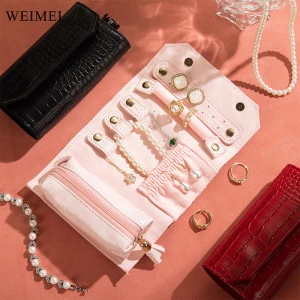 WEIMEI Custom Luxury Jewelry Organizer Bolsa de armazenamento Colar Anel Brinco Jóias Roll Bag Crocodile PU Jewelry Travel Bag--en