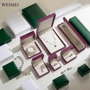 WEIMEI Custom Logo Roxo Pu Couro Escovado Anel Pulseira Pingente Caixa de Jóias Jewel Case Colar Embalagem Caixa de Presente--en