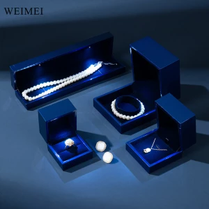 WEIMEI Custom Logo Blue Packaging Proposal Ring Box Necklace Bracelet Box Luxury Led Light Jewelry Box