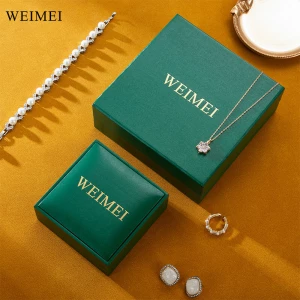 WEIMEI High-end customize logo Green Paper Box in Box Packaging Ring Necklace Earring Jewelry Gift Packaging Set Box