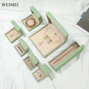 WEIMEI Green PU Leather Jewelry Gift Box Storing Necklaces Pendants Bangles Ring Box Bangle Pendant Box