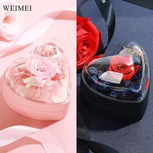 WEIMEI Wholesale Valentine's Day Jewelry Boxes Proposal Ring Necklace Gift Set Heart-Shaped Eternal Flower Black Jewelry