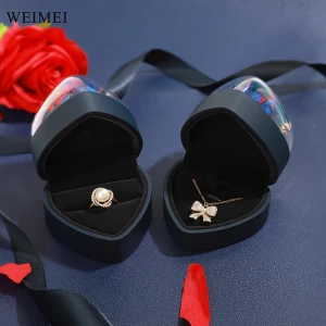 WEIMEI Wholesale Valentine's Day Jewelry Boxes Proposal Ring Necklace Gift Set Heart-Shaped Eternal Flower Black Jewelry