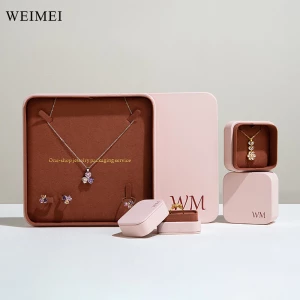 WEIMEI Custom Blue Lid and Base Ring Jewelry Gift Packaging Luxury Leather Jewelry Box Set Necklace Ring Earring