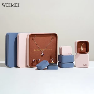 WEIMEI Custom Blue Lid and Base Ring Jewelry Gift Packaging Luxury Leather Jewelry Box Set Necklace Ring Earring