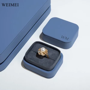 WEIMEI Custom Blue Lid and Base Ring Jewelry Gift Packaging Luxury Leather Jewelry Box Set Necklace Ring Earring