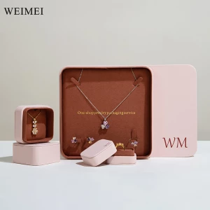 WEIMEI Custom Blue Lid and Base Ring Jewelry Gift Packaging Luxury Leather Jewelry Box Set Necklace Ring Earring