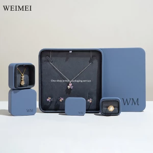 WEIMEI Custom Blue Lid and Base Ring Jewelry Gift Packaging Luxury Leather Jewelry Box Set Necklace Ring Earring