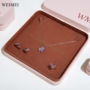 WEIMEI Custom Blue Lid and Base Ring Jewelry Gift Packaging Luxury Leather Jewelry Box Set Necklace Ring Earring