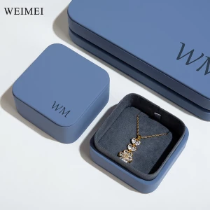 WEIMEI Custom Blue Lid and Base Ring Jewelry Gift Packaging Luxury Leather Jewelry Box Set Necklace Ring Earring