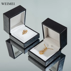 WEIMEI Custom New hot selling Black PU Leather Suede Insert Ring Boxes with outer paper Gift box Packaging Jewelry Boxes