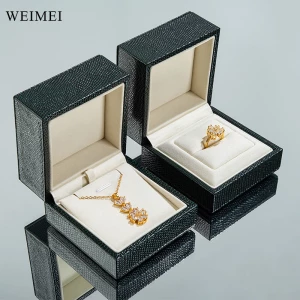 WEIMEI Custom New hot selling Black PU Leather Suede Insert Ring Boxes with outer paper Gift box Packaging Jewelry Boxes