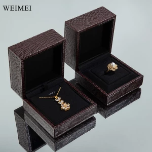 WEIMEI Custom New hot selling Black PU Leather Suede Insert Ring Boxes with outer paper Gift box Packaging Jewelry Boxes