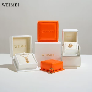 WEIMEI New high-grade custom design paper outer box leather square orange white jewelry packing box for earring necklace ring