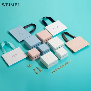 WEIMEI Custom Logo Jewelry Box Set Eco-Friendly Recyclable Box with Paper Bag Cleaning Cloth for Gift Packaging