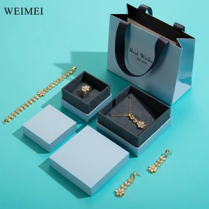 WEIMEI Recycled cardboard lid and base jewelry packaging box necklace earring ring bracelet box with paper gift bag