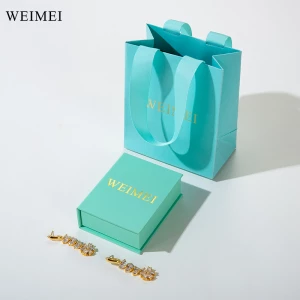 WEIMEI Eco-friendly Custom Logo Book Shape Paper Necklace Earring Ring Pendant Jewelry Gift Packaging Box with paper bag