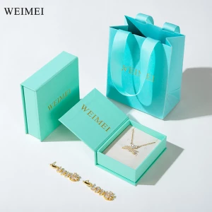 WEIMEI Eco-friendly Custom Logo Book Shape Paper Necklace Earring Ring Pendant Jewelry Gift Packaging Box with paper bag