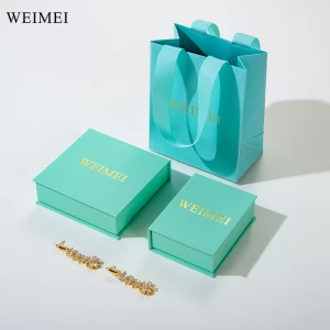 WEIMEI Eco-friendly Custom Logo Book Shape Paper Necklace Earring Ring Pendant Jewelry Gift Packaging Box with paper bag