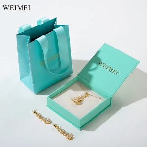 WEIMEI Eco-friendly Custom Logo Book Shape Paper Necklace Earring Ring Pendant Jewelry Gift Packaging Box with paper bag