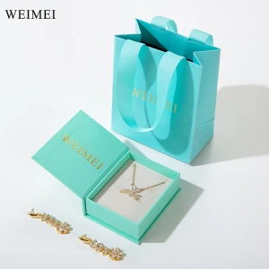 WEIMEI Eco-friendly Custom Logo Book Shape Paper Necklace Earring Ring Pendant Jewelry Gift Packaging Box with paper bag