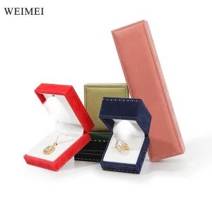 WEIMEI Rectangular Jewelry Box with LED Light Velvet Storing Rings Bracelets Necklaces for Jewelry Display Gift Packaging