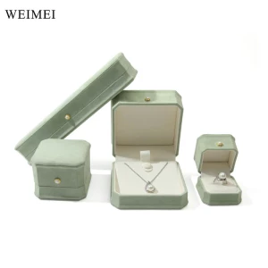 WEIMEI Custom Octógono Veludo Verde Jóias Embalagem Caixas de Presente Anel Colar Pulseira Pingente Caixas de Jóias Caja Joyas--en