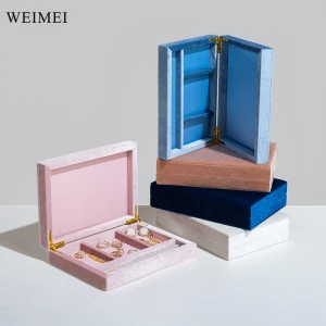 WEIMEI 패션 블루 플란넬 벨벳 장신구 수납함 포장 시계 귀걸이 목걸이 반지 장신구 상자