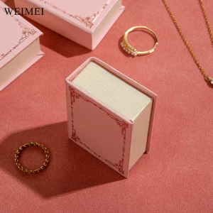 WEIMEI Custom Logo Printed Recyclable Book Style Paper Ring Packaging Jewelry Boxes Necklace Pendant Box Jewelry Packaging Box