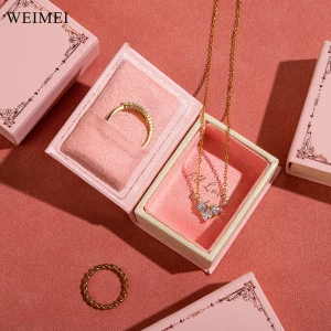 WEIMEI Custom Logo Printed Recyclable Book Style Paper Ring Packaging Jewelry Boxes Necklace Pendant Box Jewelry Packaging Box