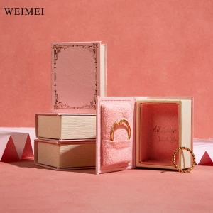 WEIMEI Vintage Recyclable Custom Printed Style Paper Ring Necklace Packaging Brown Jewellery Book Style Box