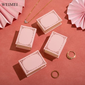 WEIMEI Custom Logo Printed Recyclable Book Style Paper Ring Packaging Jewelry Boxes Necklace Pendant Box Jewelry Packaging Box