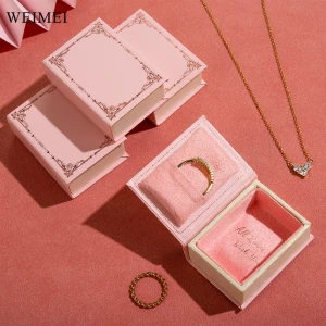 WEIMEI Custom Logo Printed Recyclable Book Style Paper Ring Packaging Jewelry Boxes Necklace Pendant Box Jewelry Packaging Box