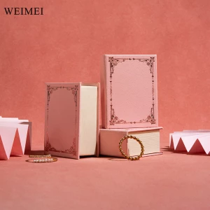 WEIMEI Custom Logo Printed Recyclable Book Style Paper Ring Packaging Jewelry Boxes Necklace Pendant Box Jewelry Packaging Box