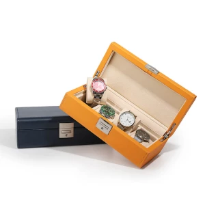 Weime gama alta 4 relojes amarillos de madera con caja de exhibición personalizable color de logotipo--en