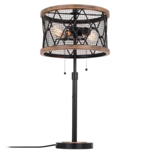 Retro style wood grain color iron mesh cover decorative lighting 2 lights Metal dining room lamp