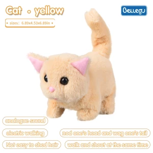 Simulated Cat Yellow Robot Stuffed Plush Animal Electronic Interactive Kitten Pet Walking Singing Cat Plush Toys Electric Cat