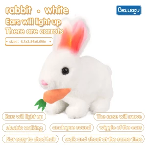 A white rabbit simulation pet can walk and bark and move its mouth and shake its ears light up electric plush pet toy ,Easter Gift