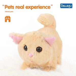 Simulated Cat Yellow Robot Stuffed Plush Animal Electronic Interactive Kitten Pet Walking Singing Cat Plush Toys Electric Cat